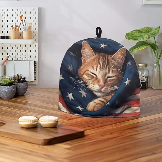American Flag Teapot Cover Soft Tea Cozy for Teapot Insulated Dust Proof Kettle Kitchen Dust Cover Designed in England 4th of July Tea Pot DéCor Cover
