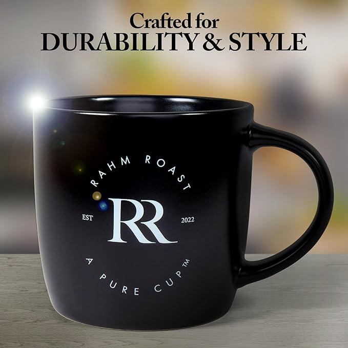 16oz Coffee Mug for Residential Office Use | Microwave and Dishwasher Safe | Hand Washing Recommended | Durable Black Ceramic, 3.75" D x 4" H x 4" W