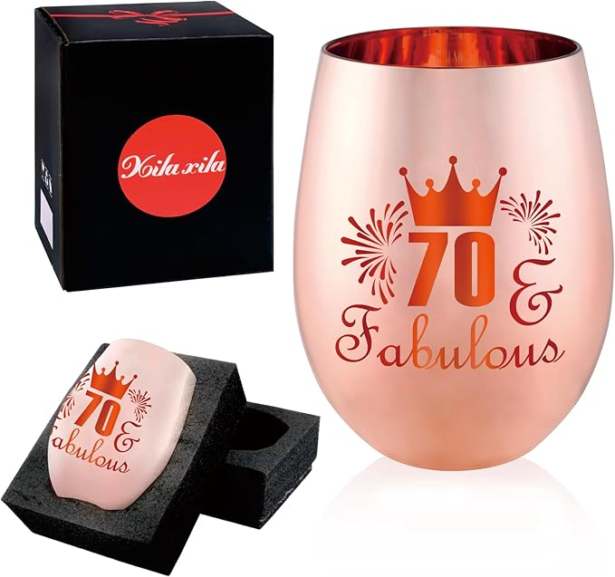 70 and Fabulous Wine Glass Gift - 70th Birthday Gifts for Women - 70 Year Old Birthday Decorations