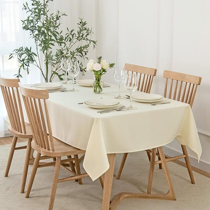 maxmill 2 Pack Rectangle 52 x 70 Inch Slubby Textured Tablecloth Waterproof Wrinkle Free Table Cloth, Kitchen Dining Tabletop Decoration, Fabric Table Cover for Outdoor and Indoor Use, Ivory
