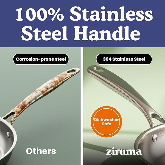 Ziruma Non-Toxic 9.5" Surgical Grade Stainless Steel Frying Pan, Fully Clad for Fast & Even Heat, PFOA-Free, Induction Compatible, Oven Safe to 500°F