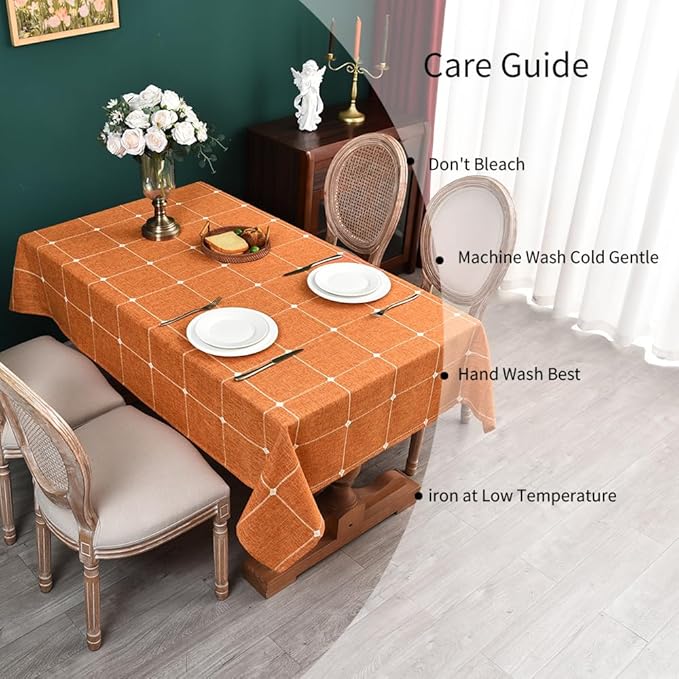 Zobesta Linen Table Cloth Square 60 x 60 Inch, Cotton Burnt Orange Linen Square Tablecloth Heavy Weight Washable Farmhouse Soft Tablecloth Outdoor, Party, Holiday, Picnic, Dining