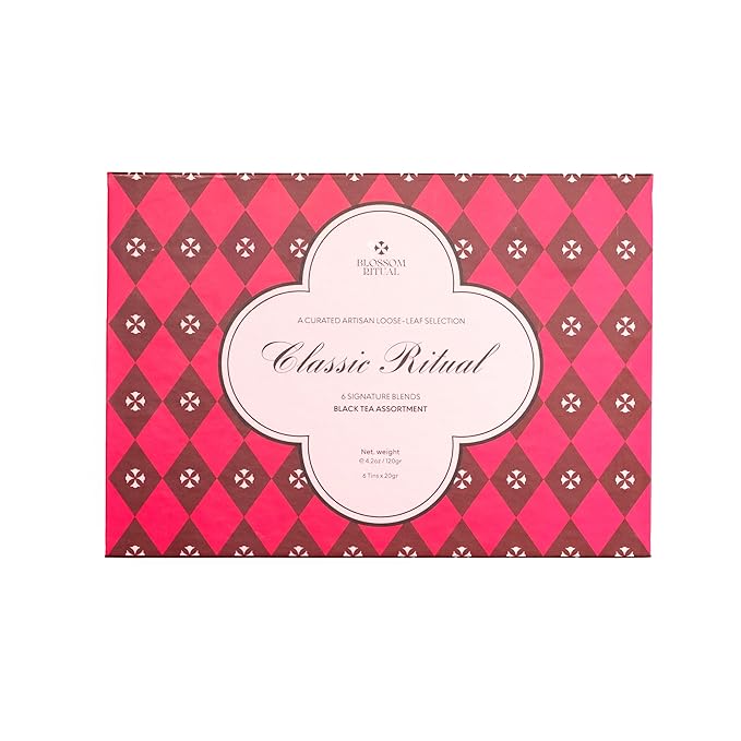 BLOSSOM RITUAL Classic Ritual Black Tea Gift Set – 6 Loose‑Leaf Artisan Tins – Earl Grey, Crimson Rose, Autumn Orange & More – Elegant Tea Sampler – 4.2oz