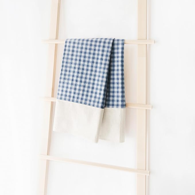 MONDAY MOOSE Gingham Checkered Farmhouse Rustic Picnic Style Decoration Rectangle Natural Stonewashed Cotton Tablecloth for Kitchen, Dining Room, Restaurant (55x70 inch, Blue/White)
