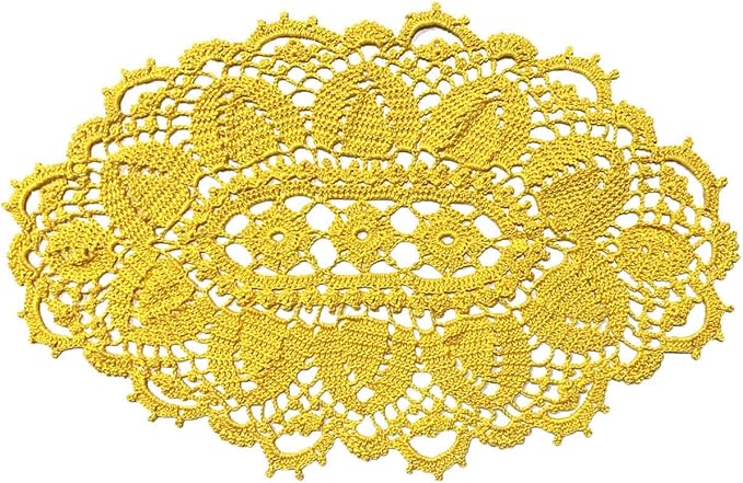 BIBITIME Lace Tablecloth Doily Handmade Crochet Placemat Women Vase Mat Kitchen Table Runner (4PCS- 12 x 22 in, Yellow)