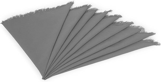 Lightnpro Cotton Napkins Set of 12, Beautiful Handmade Fringe Dinner Cloth Napkins, Washable and Reusable for Dining, Parties, Weddings, Holiday & Everyday Use - 18x18 Inch Smoke Grey