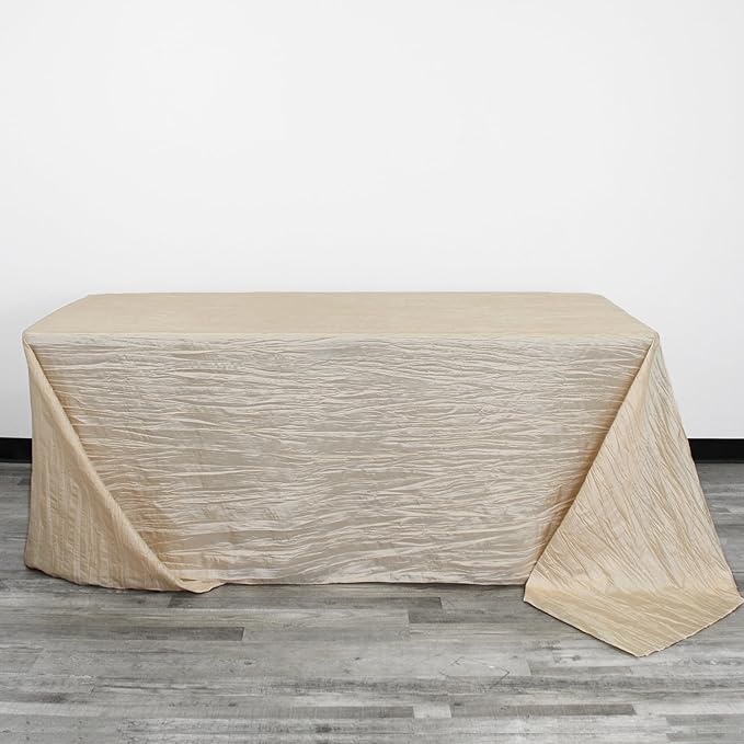 YOUR CHAIR COVERS - 90 x 156 inch Rectangular Crinkle Taffeta Tablecloth - Champagne, Rectangle Table Linens for 8 ft Rectangular Tables, Wedding Crushed Table Cloth