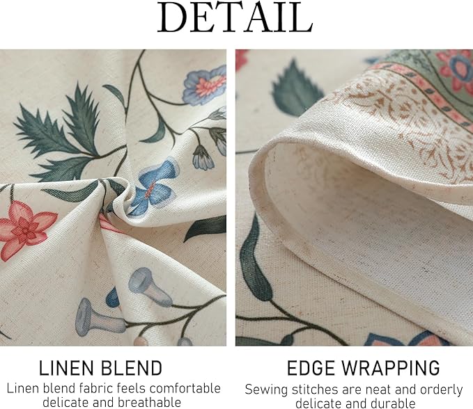 ISAENNE Designer Chinoiserie Linen Floral Long Tablecloth Rectangle,White Wrinkle Resistant Table Cloth,Elegant Decor Tablecloths for Dining Thanksgiving Kitchen Party Christmas,63"*102"-Daffy