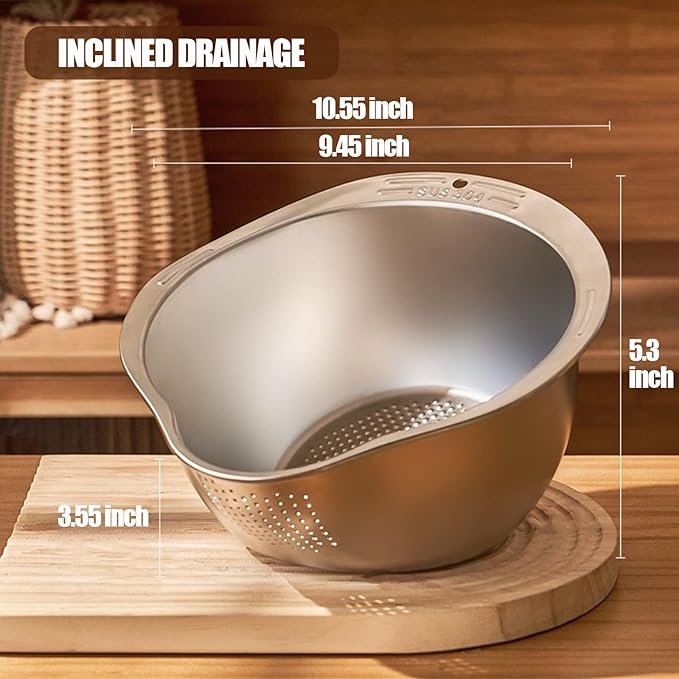Rice Strainer Washing Bowl Rice Washer for Quinoa, Stainless Steel Side Drainers Colander for Cleaning Fruits, Vegetables, and Beans