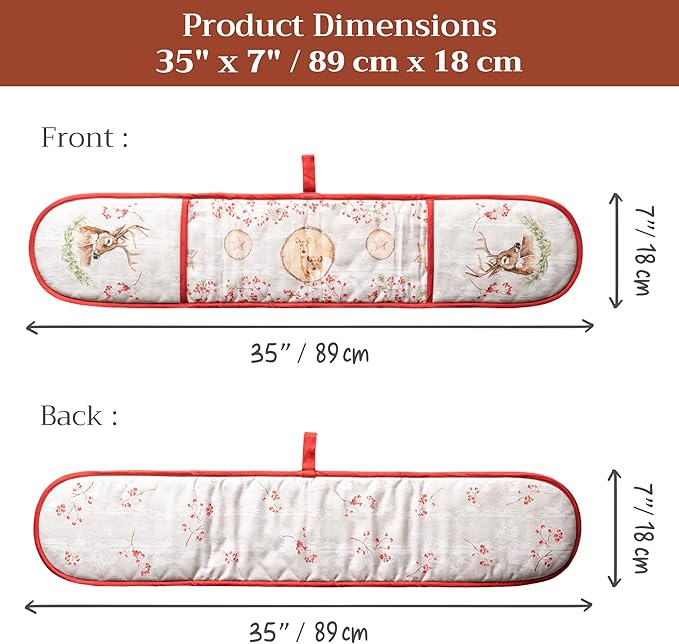 Maison d' Hermine Double Oven Mitt (7" x 35") 100% Cotton Heat Resistant BBQ Cooking Gloves with Loop for Thanksgiving Christmas Decorations Baking Cooking Barbeque Handling Hot Pan (Mountain Life)