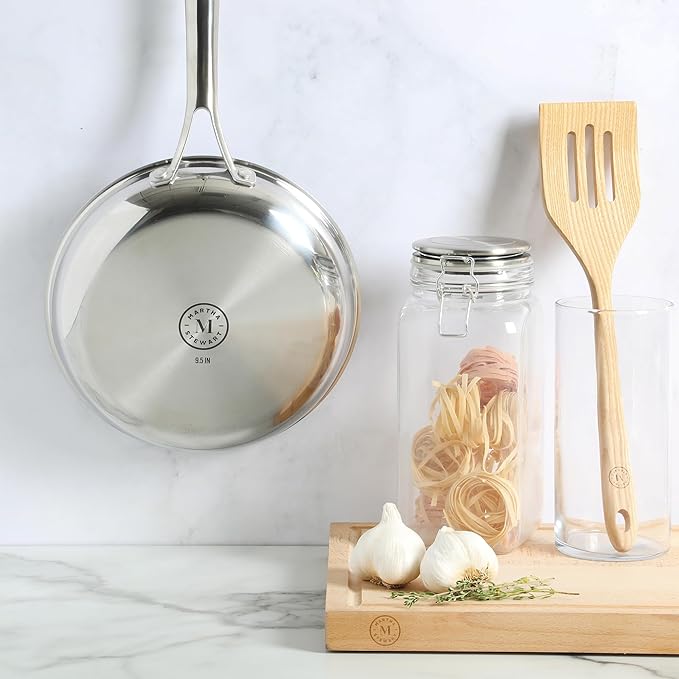 Martha Stewart Badgley Hybrid Nonstick 9.5 Inch TriPly Stainless Steel Fry Pan & Stay Cool Handle - Laser Etched Non-Toxic Perfect Sear Nonstick Skillet - Dishwasher and Induction Safe