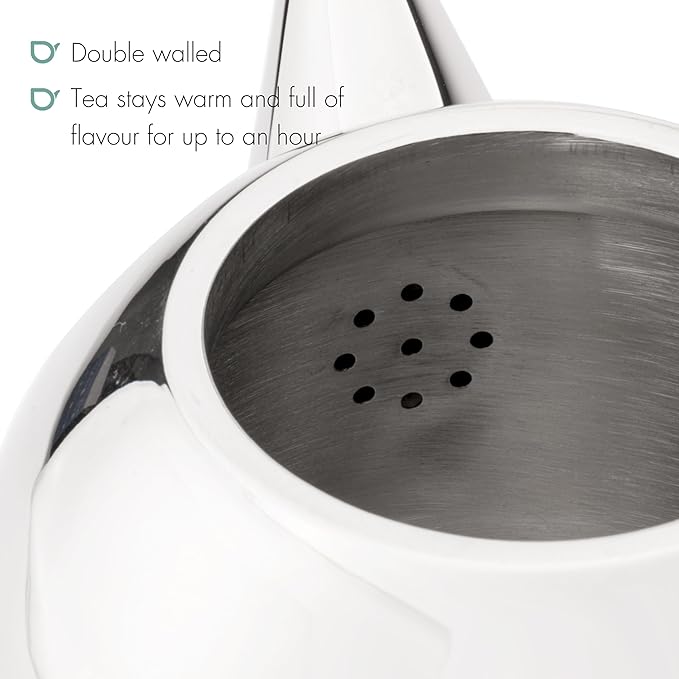 bredemeijer Santhee Double Walled Teapot, 0.5-Liter Stainless Steel Glossy Finish with Glossy Accents