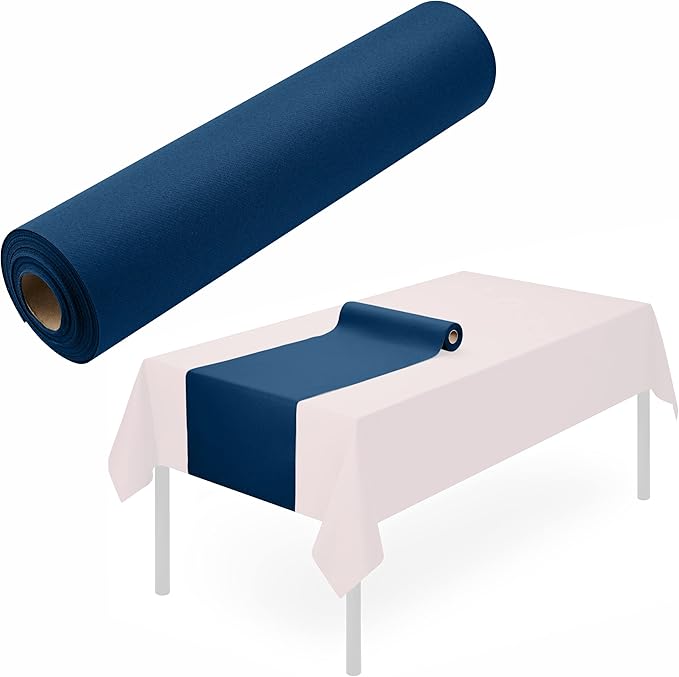 Disposable Table Runner for Dining Table, 16" x 48" 20-Pack Linen-Like Blue Paper Table Runners for Party, Wedding Or Event