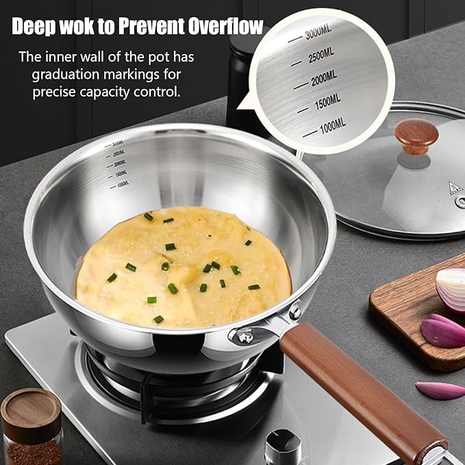 5-Ply Stainless Steel Wok Pan with Lid, Wide & Deep Cookware Stir-Fry Pans, Non-Stick Wok, Scratch-Resistant Pans for Cooking,Compatible with All Cooktops,with Steamer,9.45IN