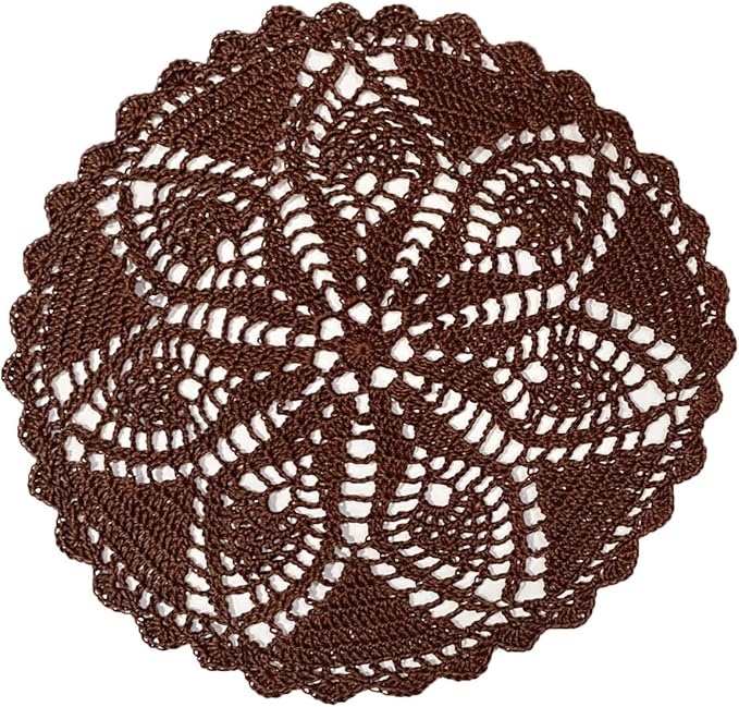 BIBITIME Lace Placemats Table Doilies Round Handmade Crochet Doily Kitchen Cup Mug Mats (Coffee, 11 to 12 inches-1PC)