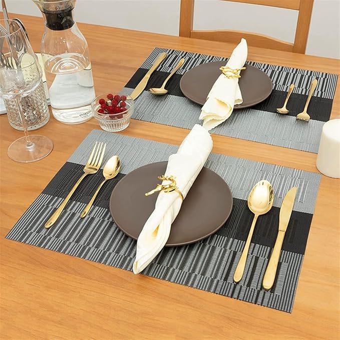 Non-Slip Woven Insulation Placemats Washable Elegant Kitchen Table Mats for Dining Heat(Woven Light Coffee,4pcs 45x30cm)
