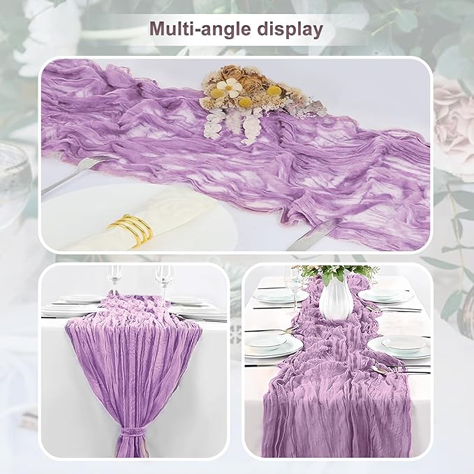 1 Pack Lilac Cheesecloth Table Runner 35x120 Inch 10Ft Rustic Gauze Cheese Cloth Table Runner Sheer Cheesecloth Table Runners for Wedding Party Bridal Shower Decoration