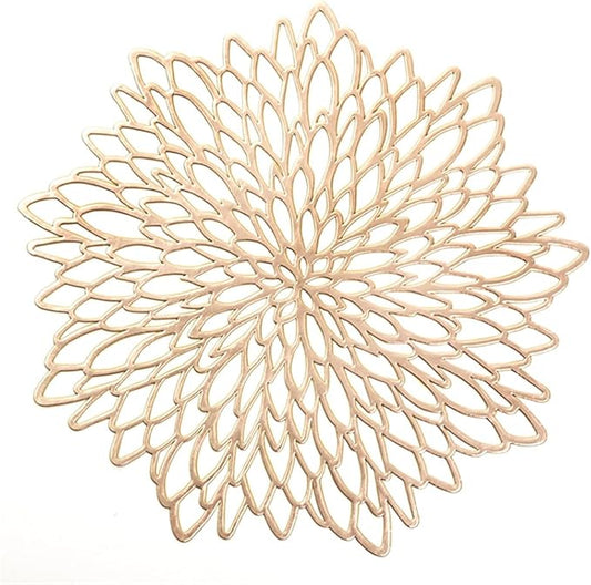 1 Pcs European Table Placemat Coaster Hollow Snowflake Shape PVC Coffee Table Mat Heat Home Decor(A Golden,10cm Coaster)
