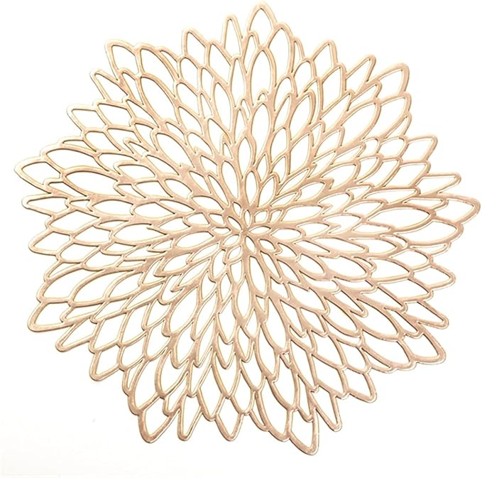 1 Pcs European Table Placemat Coaster Hollow Snowflake Shape PVC Coffee Table Mat Heat Home Decor(A Golden,38cm Placemat)