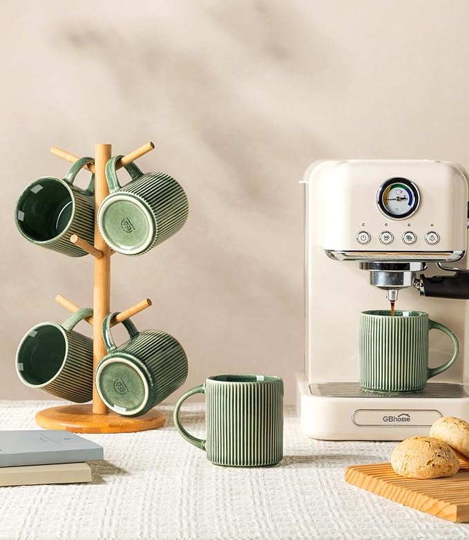GBhome Coffee Mugs Set for 6, 12oz Coffee Cups with Handle for Man,Woman,Dad,Mom, Stoneware Mugs Sets for Coffee, Latte,Tea, Hot Cocoa, Milk, Dishwasher&Microwave Safe, Dark Green