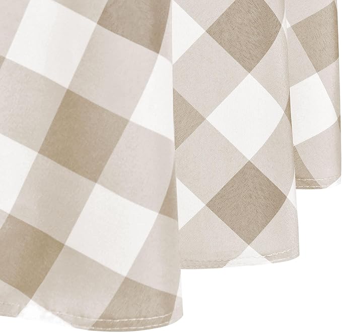 Hiasan Checkered Round Tablecloth 120 Inch - Waterproof Stain and Wrinkle Resistant Washable Fabric Table Cloth for Dining Room Party Outdoor Picnic,Khaki and White