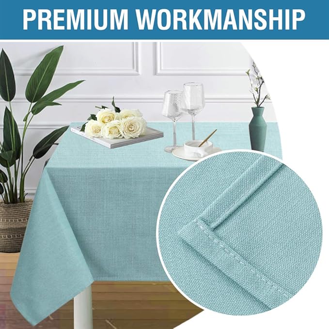 H.VERSAILTEX Linen Textured Table Cloths 60 x 120 Inch Premium Solid Tablecloth Spill-Proof Waterproof Table Cover for Dining Buffet Feature Extra Soft and Thick Fabric Wrinkle Free, Aqua