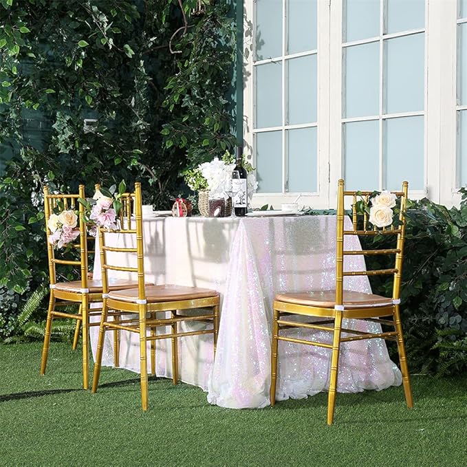 Eternal Beauty White Iridescent Tablecloth, 50x80 Inch Sequin Rectangle Table Cover for Cake Dessert Exhibition Party Birthday Events