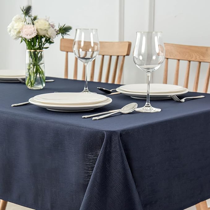 maxmill Tablecloth Stain Resistant Waterproof Wrinkle Resistant Spillproof Washable Soft Slubby Texture Table Cloth for Dining Room, Banquet Parties Event Dinner, Rectangle 60 x 140 Inch, Navy Blue