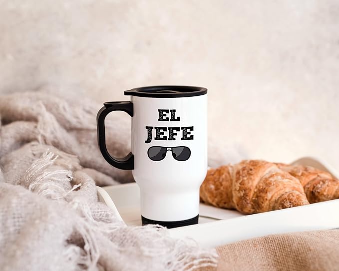 Casitika Mug Idea for Boss. El Jefe 14 oz Travel Coffee Mug. Funny Saying in Spanish for The Bosses. Regalo para Tu Jefe. (14 oz Stainless Steel)