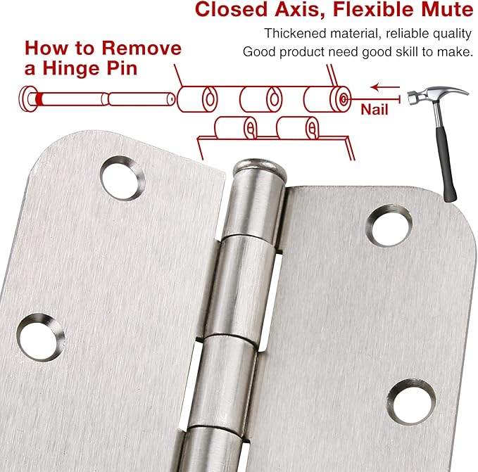 18 Pack Nickel Door Hinges Brushed Nickel 3 1/2 Interior Door Hinges Satin Nickel 3.5 Inch with 5/8” Radius Corners 3 ½"x 3 ½" Silver Hardware Controls