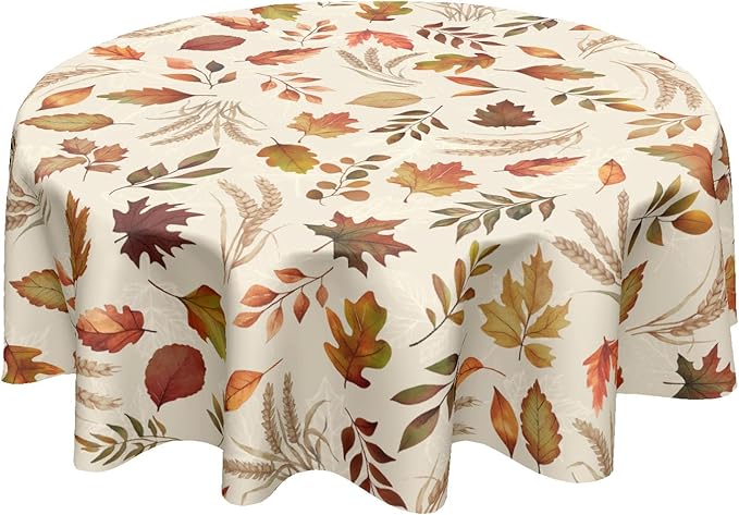 Autumn Leaves Round Tablecloth 60 Inch Fall Thanksgiving Harvest Maple Leaf Table Cloth Rustic Farmhouse Table Cover for Kitchen Dinner Home Decor