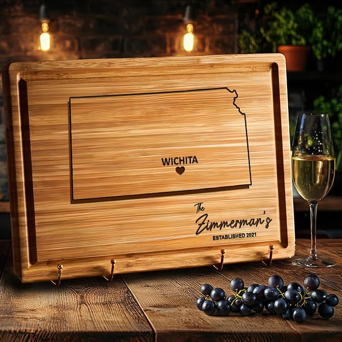 Destination Cutting Board Kansas City Gifts, Wooden State Map Decorations, Unique Housewarming Kitchen Gifts, Personalized Gifts for Host Family