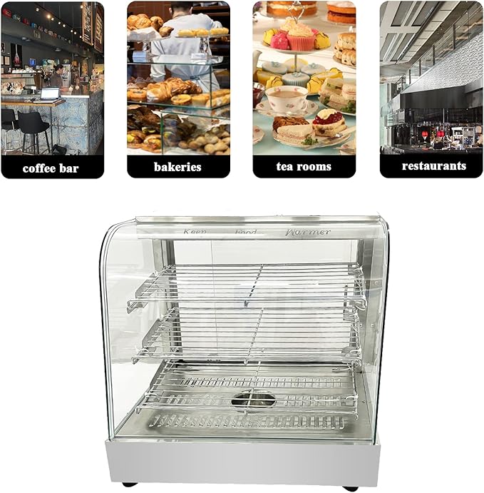 Countertop 26" Food Warmer Display Case 3 Shelf Hot Warming Showcase with Back Sliding Door and Water Tray,Black (26"(Silver))