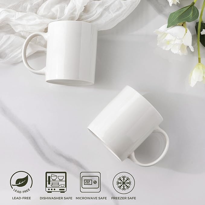 AmorArc 12oz Off White Coffee Mugs, Ceramic Coffee Mugs with Large Handle for Man, Woman, Light Weight Coffee Mugs Set for Latte/Cappuccino/Cocoa/Milk, Dishwasher & Microwave Safe, 12Pcs