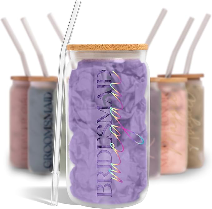 Sincerely, Me Elegant Frosted Tumbler For Bridesmaid Gifts, Personalized Glass Cup For Bridal Party Wedding Favors, Maid of Honor Cups for Bachelorette Party (FW1) (Holographic)