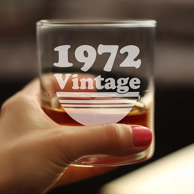 Bevvee Vintage 1972 Whiskey Rocks Glass - 54th Birthday Gifts for Men & Women Turning 54 - Old Fashioned Bday Decor - Set of 2-10.25 oz