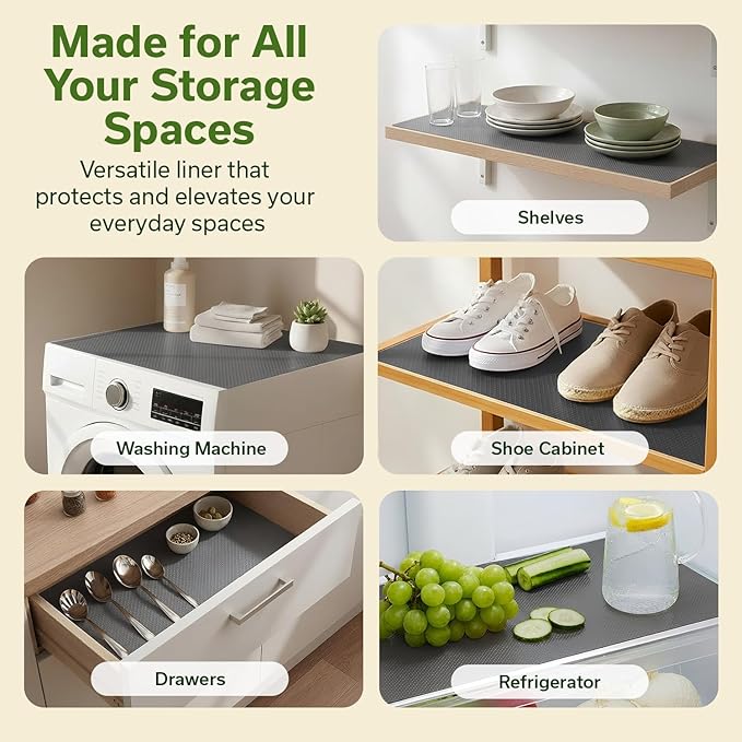 EVALAND Shelf Liners for Kitchen Cabinets Non-Adhesive 17.7" x 33 FT Grey Drawer Liner Non Slip, Washable Cabinet Liner, Waterproof Shelf Liners for Cabinets, Refrigerator Bathroom Pantry Cabinet Mat