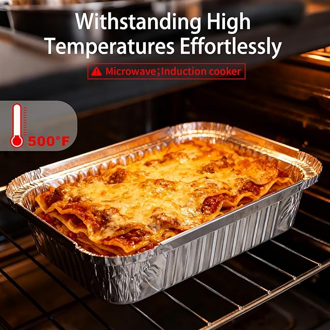 Aluminum Foil Pans with Lids - 2.25 LB Food Containers Disposable Tin Foil Meal Prep Containers with Lids, 50 Pans and 50 Cardboard Covers for Baking, Freezer & Food Storage, 8.5" X 6" (30 Pack)