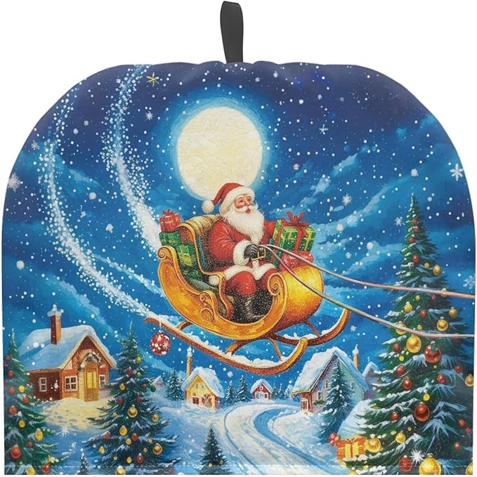 Sleigh Santa Claus Tea Pot Cover Cosy Insulated Tea Cozy Christmas Home Kitchen Decoration Teapot Dust Cover Warming Kettle Quilt Creative Gifts for Women, Wife, Mom