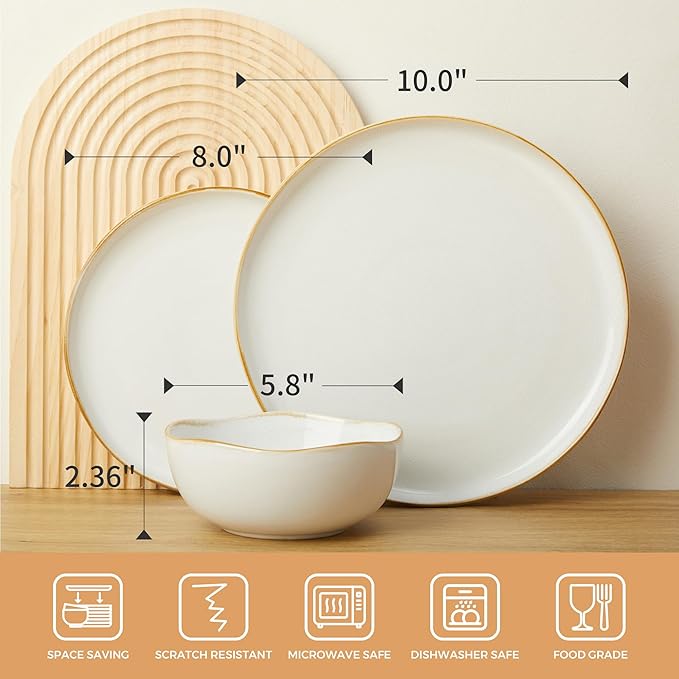 Extra Large Dinnerware Set for 12, 36 Pieces Ceramic Plates and Bowls Set, Kitchen Dish Set, Microwave & Dishwasher Safe Dishware, Ocean-Inspired Stoneware for Big Gatherings, White