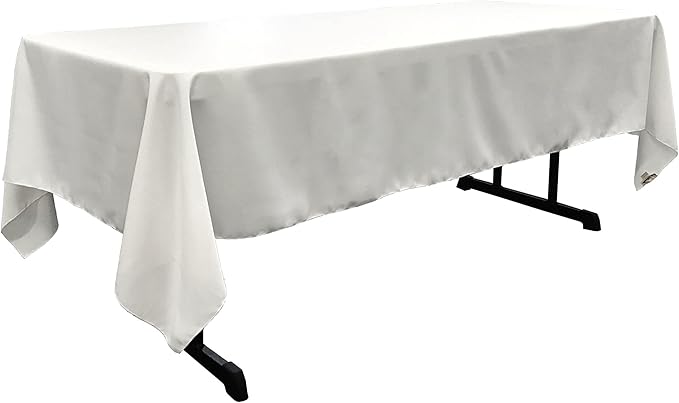 LA Linen Polyester Poplin Washable Rectangular Tablecloth, Stain and Wrinkle Resistant Table Cover 60x126, Fabric Table Cloth for Dinning, Kitchen, Party, Holiday 60 by 126-Inch, White