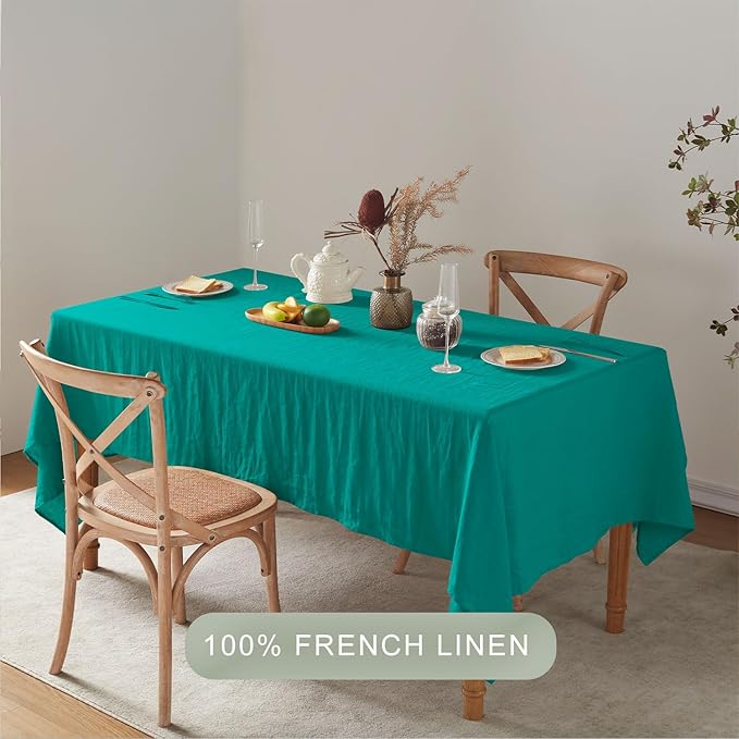 TOSMO 100% French Linen Rectangle Tablecloth, 144LX60W Prewashed Natural Linen Table Cloth for Farmhouse Dining, Buffet Parties, Picnic, Events, Weddings & Restaurants