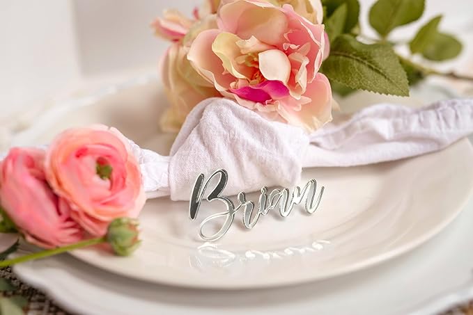 Customized Acrylic Name Tags for Place Setting, Personalized Place Cards for Weddings, Bridal Showers and Events, Cursive Laser Cut Seating Cards