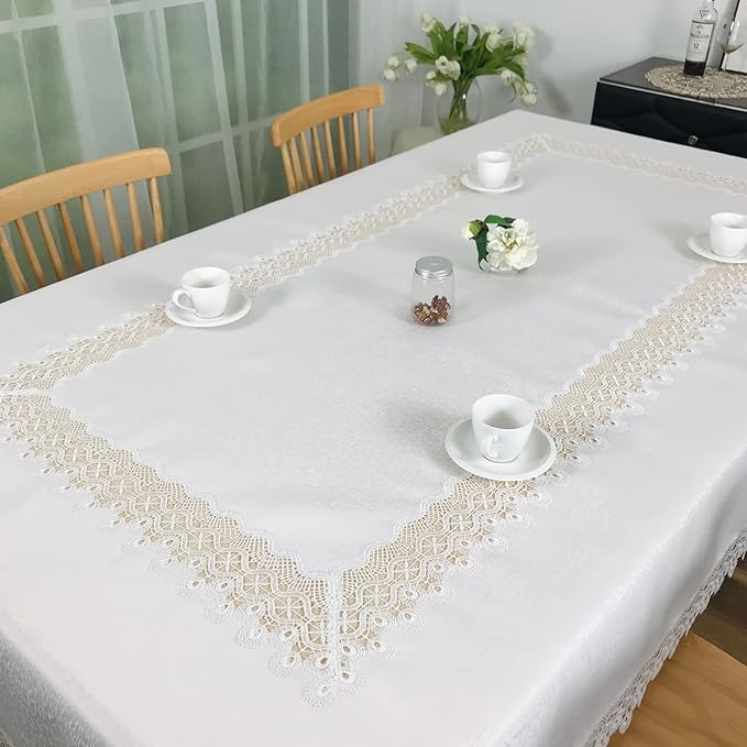 Tablecloths for Rectangle Tables Lace Elegant Decor for Dinning Home Holiday Party Kitchen Easter Christmas Wedding Farmhouse Outdoor Washable Table Linen (H17879-white-1, 72 * 144)