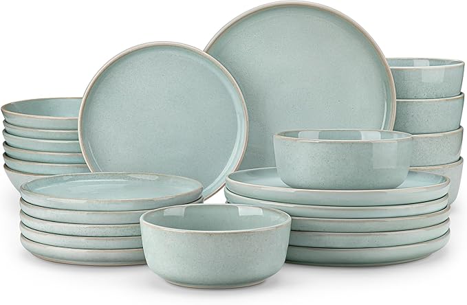 vancasso ANYA 24 Pieces Plates and Bowls Set, Mint Green Dinnerware Sets, Reactive Glaze Dishes Set for 6, Ceramic Dishware Sets Kitchen Dinner Set, Microwave & Dishwasher Safe