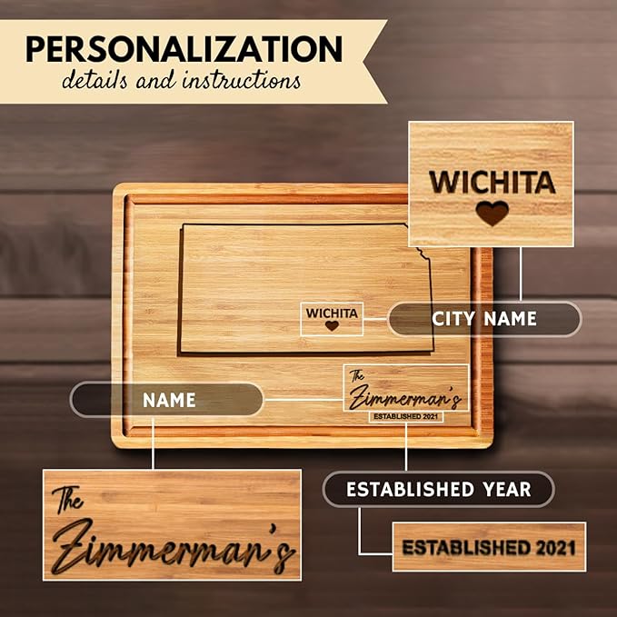 Destination Cutting Board Kansas City Gifts, Wooden State Map Decorations, Unique Housewarming Kitchen Gifts, Personalized Gifts for Host Family