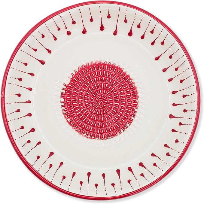 Ceramic Grater Bowl, Garlice Grater Plate, Handmade Ginger Grater, Mincer Bowl for Cheese &Vegetables, Ceramic Decorative Mincer, Hand Dish for Garlic (Red Drops)