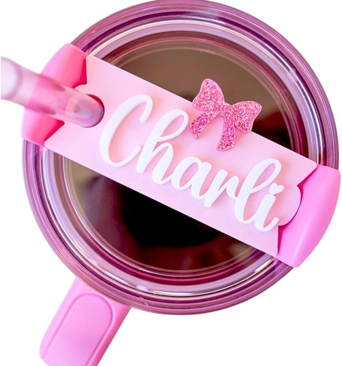 Personalized Tumbler Name Plate with Bow for Stanley Quencher H2.0, 20/30/40/64oz, Custom Name Tag, Stanley Cup accessories, Tumbler Lid Topper Gifts for Mom Her Girls, Made in USA