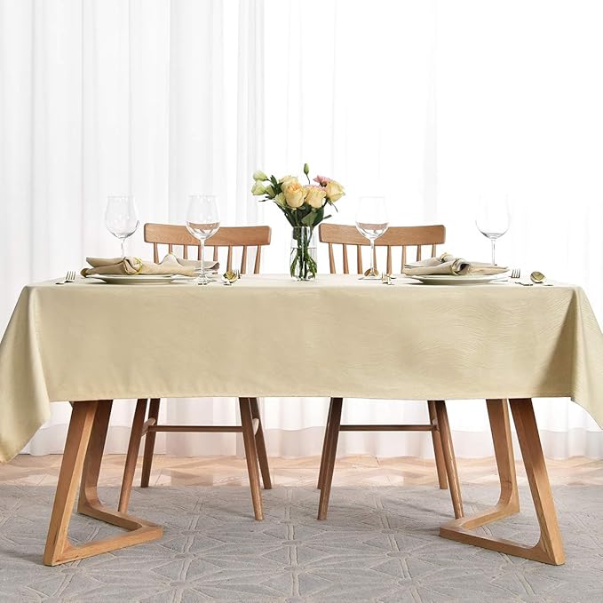 maxmill Jacquard Table Cloth Swirl Design Water Proof Wrinkle Free Heavy Weight Soft Tablecloth Decorative Fabric Table Cover for Outdoor and Indoor Use Rectangular 60 x 104 Inch Beige