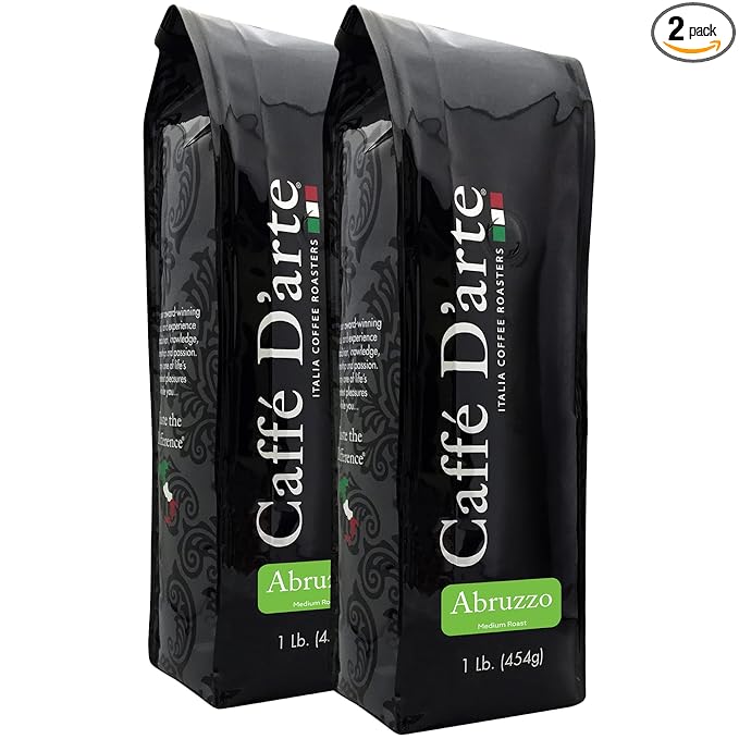 Caffé D'arte Abruzzo Ground Coffee – Medium Roast, Earthy & Winey Flavor – Fresh Roasted in Seattle, Crafted for Drip Coffee Makers – 1 lb Bag, Pack of 2